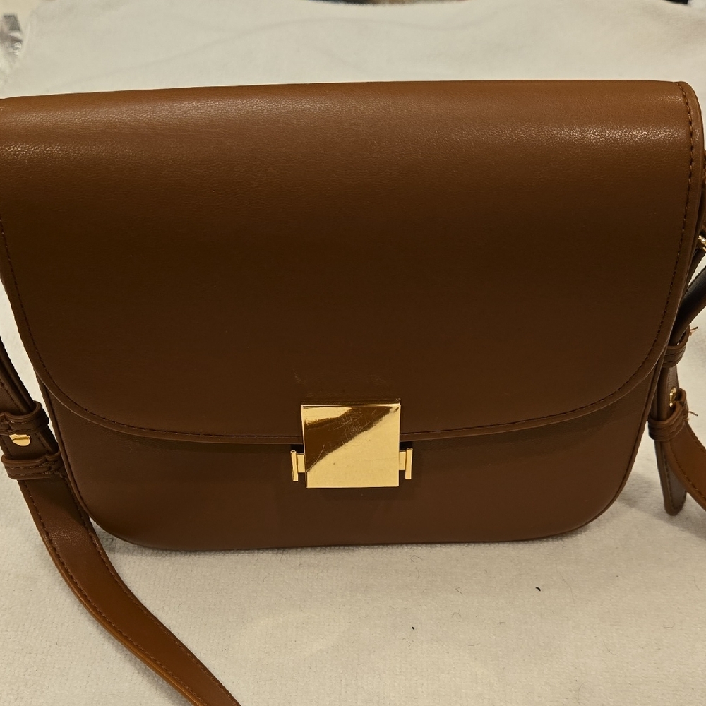 ​LOFT Cognac Crossbody Bag - Classic Minimalist Gold Hardware